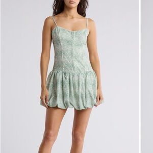 Lush Animal Print Cream and Green Bubble Hem Dress NWT - SIZE M